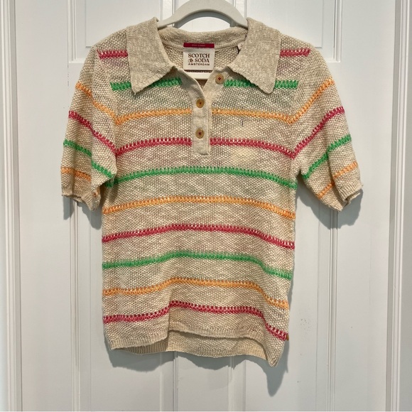 Scotch & Soda NWT Striped Knitted Sweater Tee Collared Short Sleeve Pullover - Picture 3 of 7